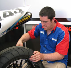 Martin Finnegan working on the machine he will race at the TT, ridden in Austria by Michael Witzeneder